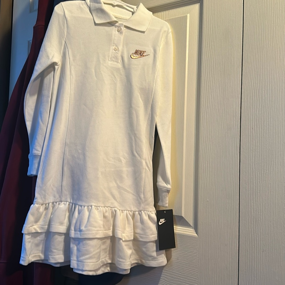 Nike white long sleeve dress rose gold emblem